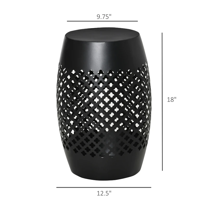 12.5" Steel Patio End Table, Round Hollow Drum Side Table, Accent Table for Indoor and Outdoor, Black