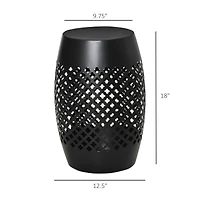 12.5" Steel Patio End Table, Round Hollow Drum Side Table, Accent Table for Indoor and Outdoor, Black