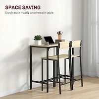 3 Piece Bar Table and Chairs, Industrial Dining Table Set for 2, Counter Height Kitchen Table with Bar Stools, Breakfast Table Set for 2 for Small Spa