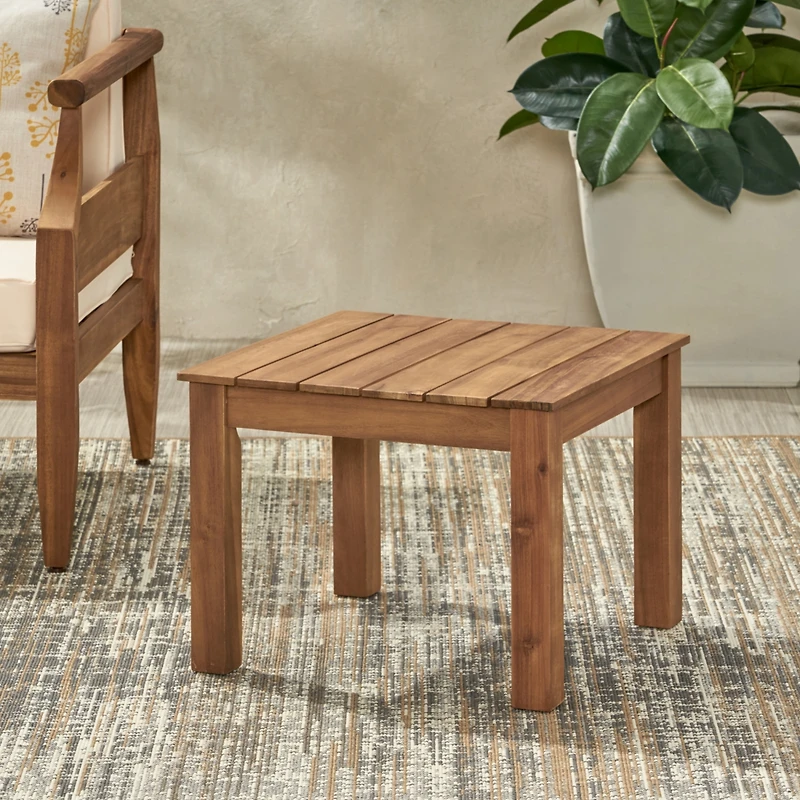 Streamdale Furniture Acacia Wood Slat-Top Side Table: Minimalist Elegance For Outdoor Spaces
