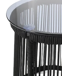 Streamdale Modern Moonstone Rope-Wrapped Side Table With Tempered Glass Top