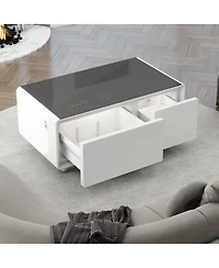Streamdale Furniture Modern Smart Coffee Table with Built-in Fridge, Bluetooth Speaker, Wireless Charging, Touch Control Panel, Usb Ports, Outlet Prot