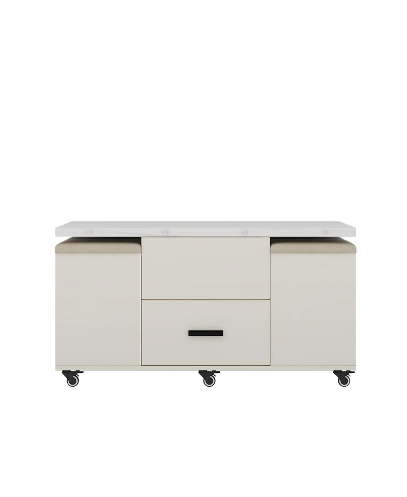 Streamdale Furniture Modern Lift-Up Coffee Table with 4 Stools Set for Living Room Expandable 1 Hidden Storage + 2 Drawers Space Saving Folding Dining