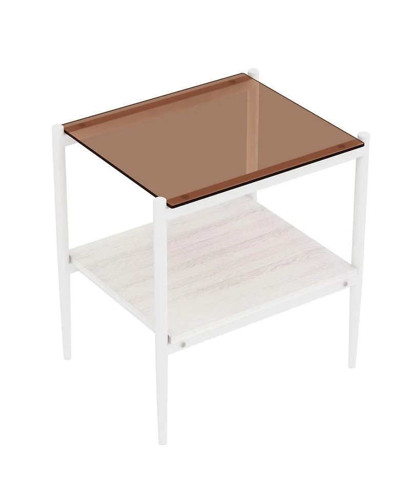 Streamdale Furniture Set of 2 Rectangle End Table, Tempered Glass Tabletop with Mdf layer, Modern Table for Living Room