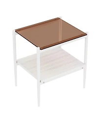 Streamdale Furniture Set of 2 Rectangle End Table, Tempered Glass Tabletop with Mdf layer, Modern Table for Living Room