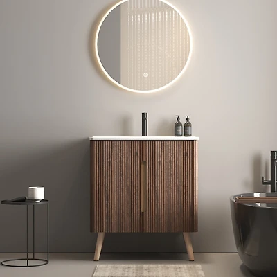 Streamdale Etna 30" Striped Walnut Modern Bathroom Vanity with Sink