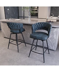 Streamdale Furniture Bar Chair Suede Woven Bar Stool Set of 2,Black legs Barstools No Adjustable Kitchen Island Chairs,360 Swivel Bar Stools Upholster