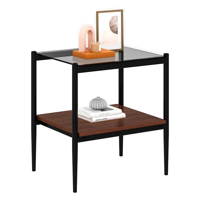 Streamdale Furniture Set of 2 Rectangle End Table, Tempered Glass Tabletop with Mdf layer, Modern Table for Living Room
