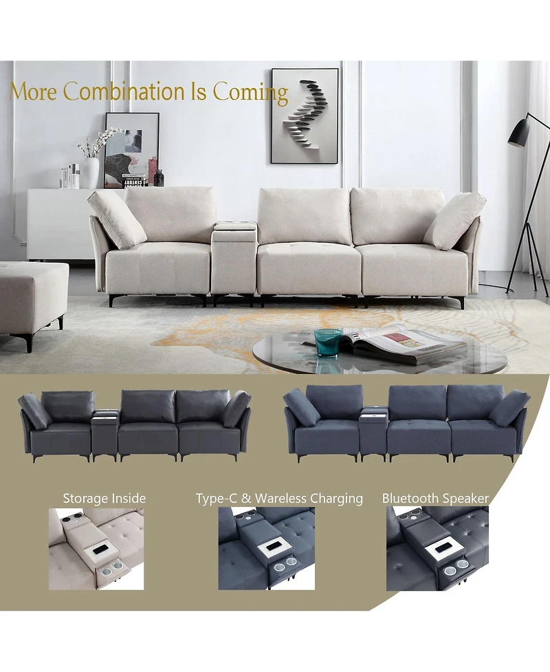 Streamdale Furniture Modular Sectional Sofa, Multifunctional Couches for Living Room with Storage, mid console with speaker and storage,2 Usb port and