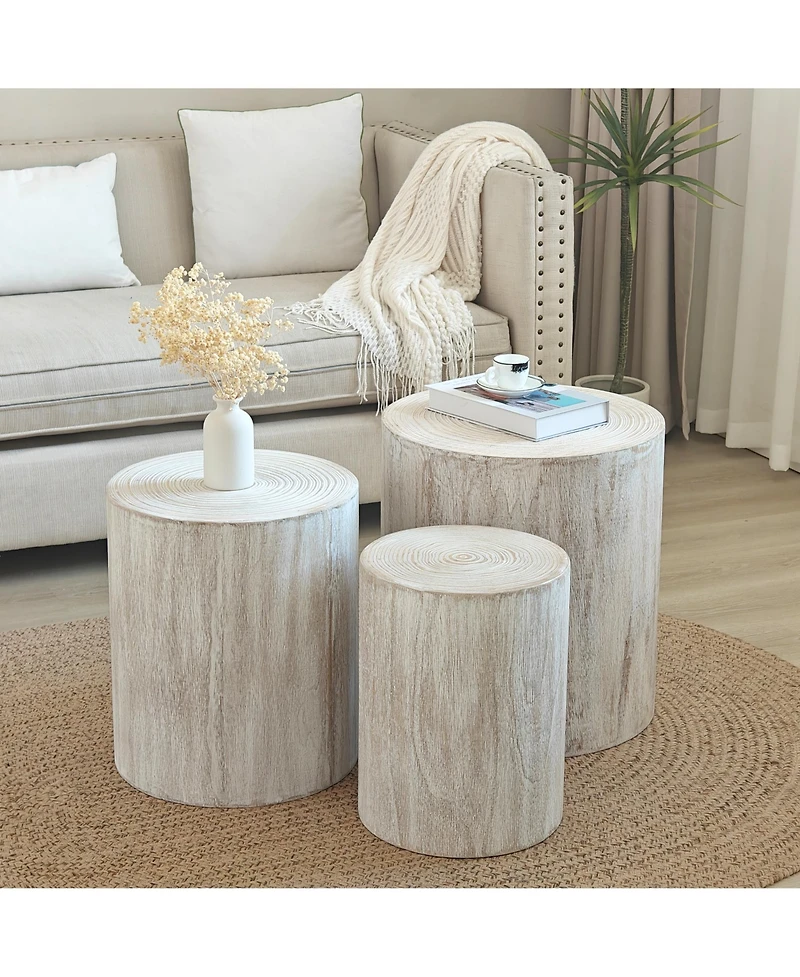 Streamdale Furniture Set of 3 Whitewash Wood Coffee Table with clear and visible tree rings