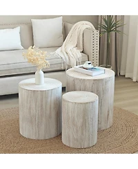 Streamdale Furniture Set of 3 Whitewash Wood Coffee Table with clear and visible tree rings