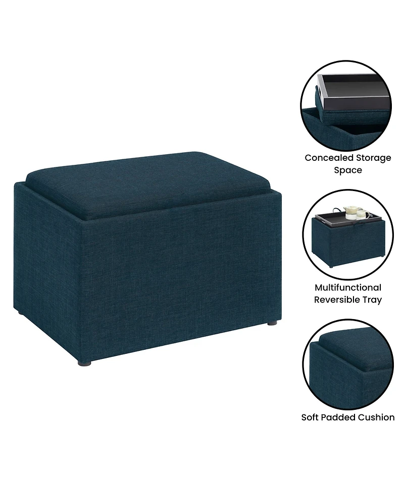 Convenience Concepts 22.75" Faux Linen Accent Storage Ottoman with Tray