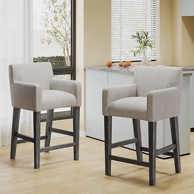 Streamdale Set Of 2 Upholstered 26 Inch Counter Stool - Light Gray/Gray