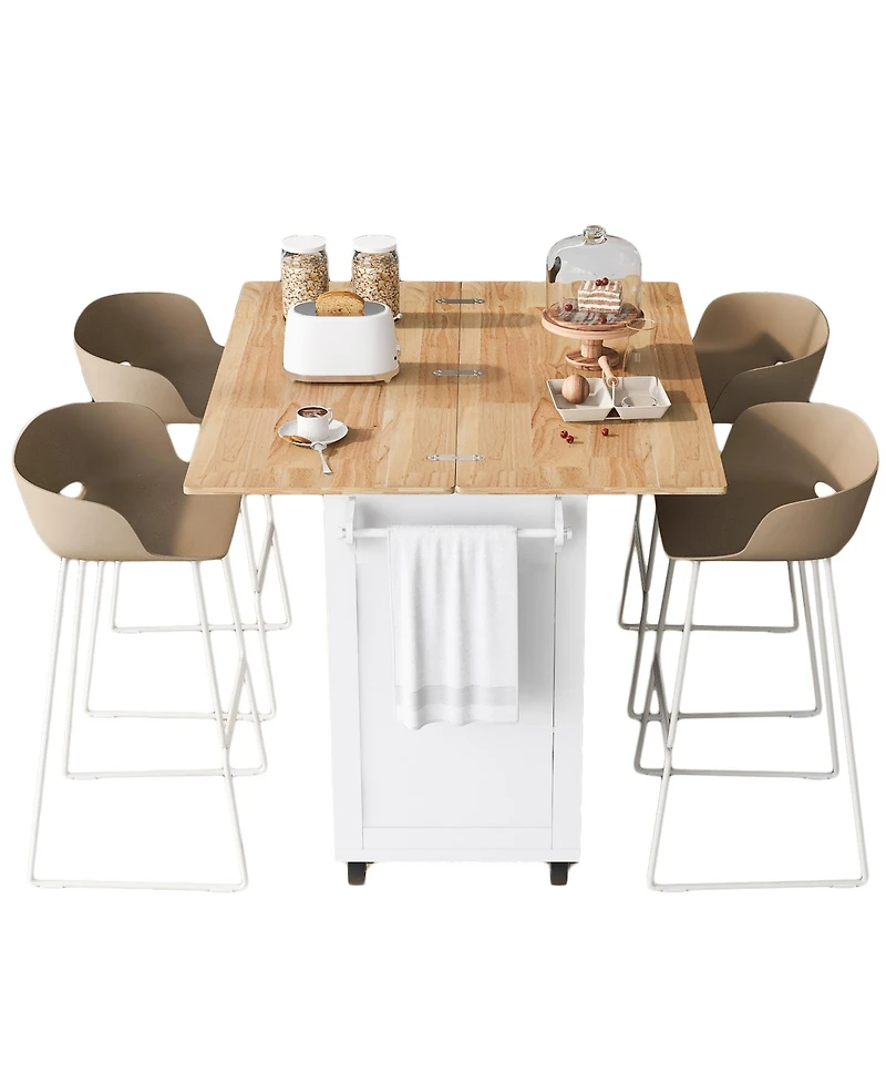 Simplie Fun Kitchen Island with Foldable Counter Top, Kitchen Storage Cart with Slide-Out Shelf, Towel Rack and Drawer, Rolling Kitchen Cart on Wheels