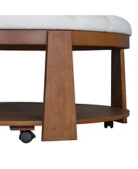 Streamdale Furniture Modern Large Round Ottoman Coffee Table 2-Tier Oversized Button Tufted Ottoman with Wood Shelf Storage Upholstered Coffee Table f