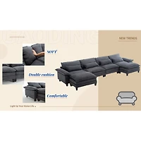 154.8" Oversized Modular Sofa, Ice Velvet Large U-Shaped Couch Comfy Upholstered 4-Seat Sofa with 2 Ottoman, 4 Lumbar Pillow, Deep Seat Couch for