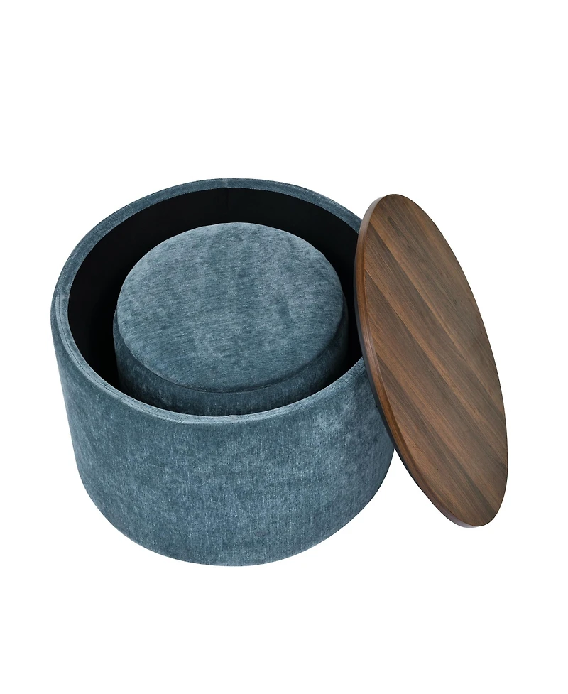 Streamdale Chenille Storage Ottoman with Stool and Desktop (Dark Blue)