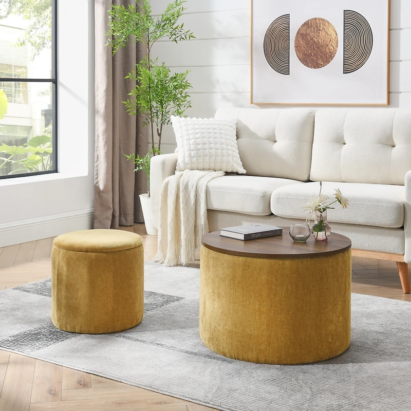 Streamdale Chenille Storage Ottoman with Stool and Desktop