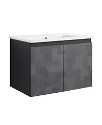 Simplie Fun 30" Floating Wall-Mounted Bathroom Vanity With Ceramics Sink & Soft-Close Cabinet Door, Kd-Package