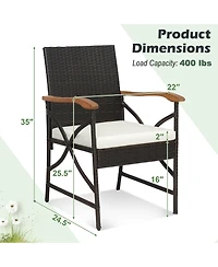 2PCS Patio Pe Wicker Dining Chairs with Soft Zippered Cushions Armchairs