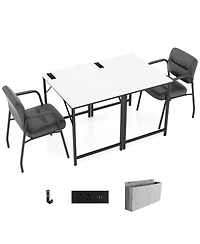 Costway 32" Meeting Room Desk Set of 2 with Charging Station & Headphone Hook Metal Frame