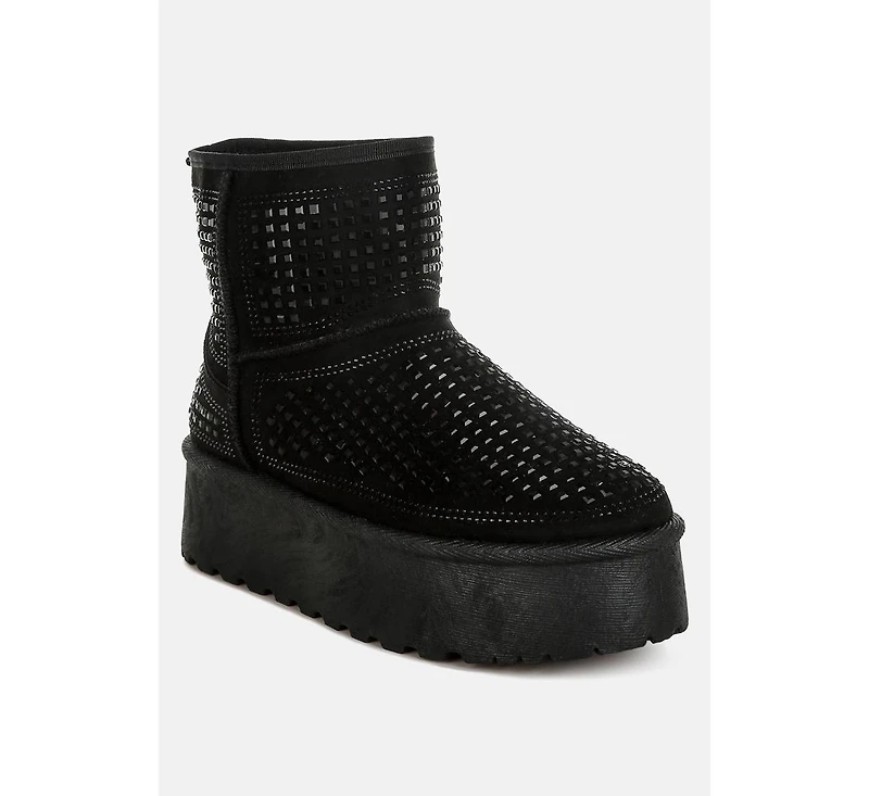 Xoras Chunky Rhinestones Ankle Boots Women