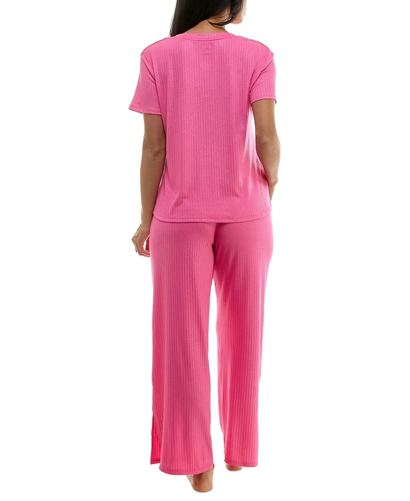 Roudelain Women's Ribbed Glitter-Print Short-Sleeve Pajama Set