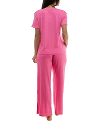 Roudelain Women's Ribbed Glitter-Print Short-Sleeve Pajama Set