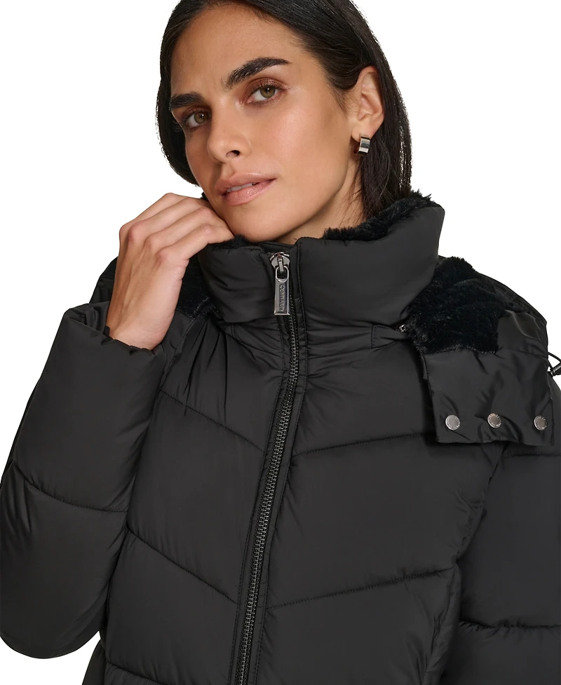 Calvin Klein Women's Hooded Faux-Fur-Lined Midi Puffer Coat