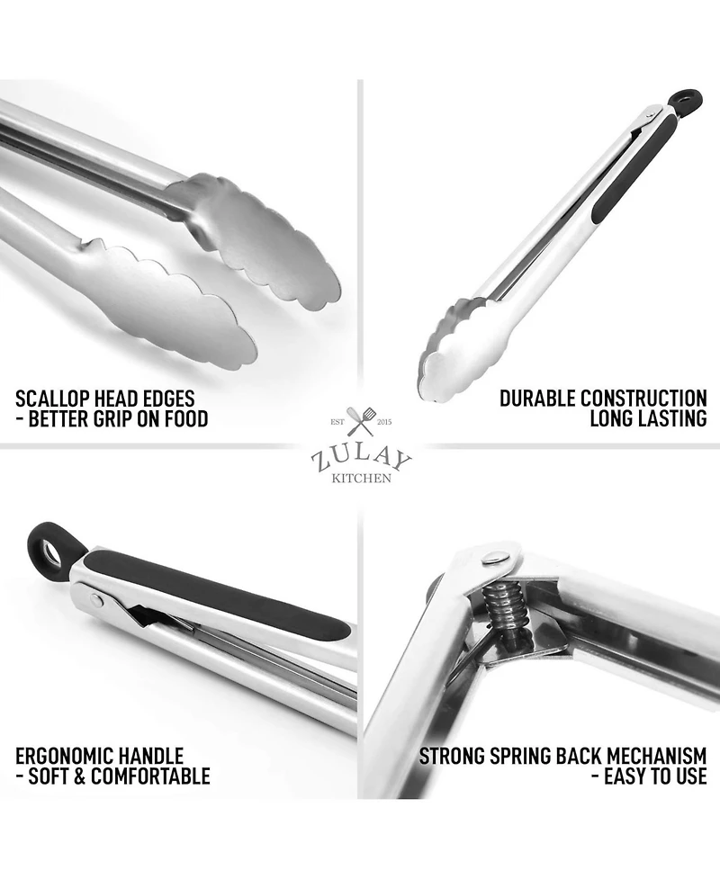 Zulay Kitchen Easy Grip Stainless Steel Tongs With Lock Mechanism