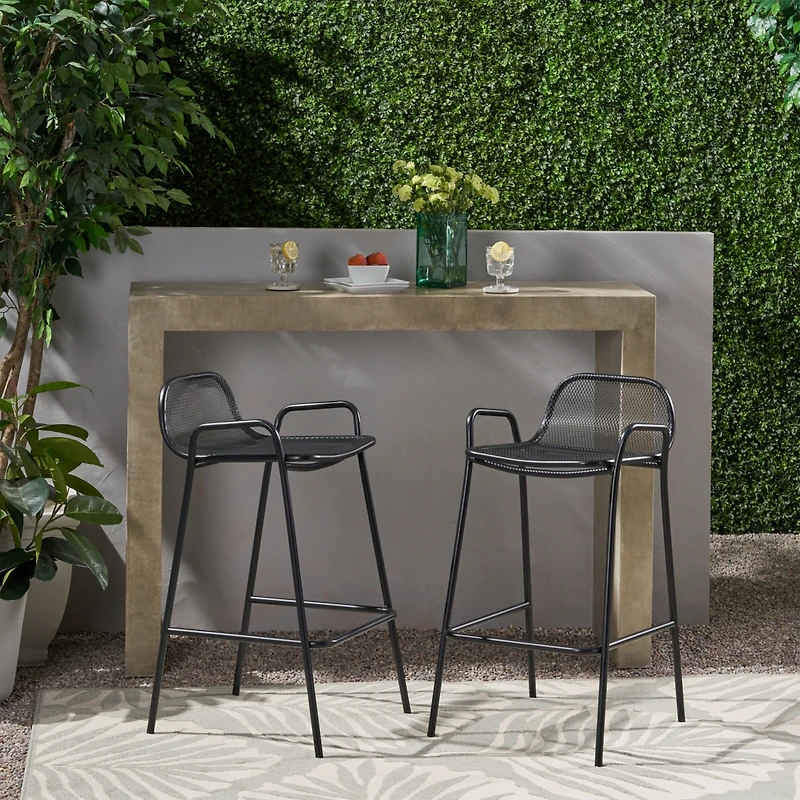 Streamdale Modern Matte Black Iron Barstools With Mesh Seating (Set Of 2)