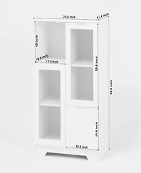 Streamdale Furniture Wooden Floor Cabinet with 2 Glass Doors and 2 Storage Space, White, Living Room Bathroom Entryway White