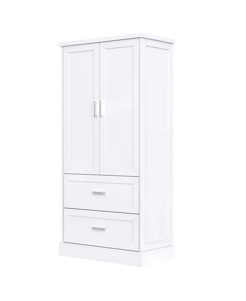 Simplie Fun Tall Bathroom Storage Cabinet, Cabinet with Two Doors and Drawers, Adjustable Shelf, Mdf Board, White