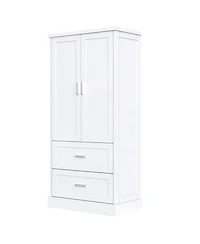 Simplie Fun Tall Bathroom Storage Cabinet, Cabinet with Two Doors and Drawers, Adjustable Shelf, Mdf Board, White