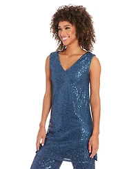 Muse Women's V-Neck Sleeveless Sequin Tunic Top