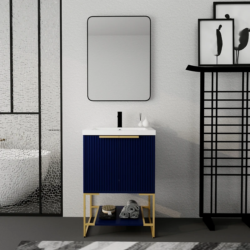 Freestanding Plywood Vanity with Soft-Close Doors and Resin Basin