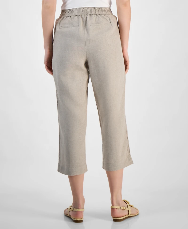 Charter Club Women's 100% Linen Solid Cropped Pull-On Pants, Created for Macy's