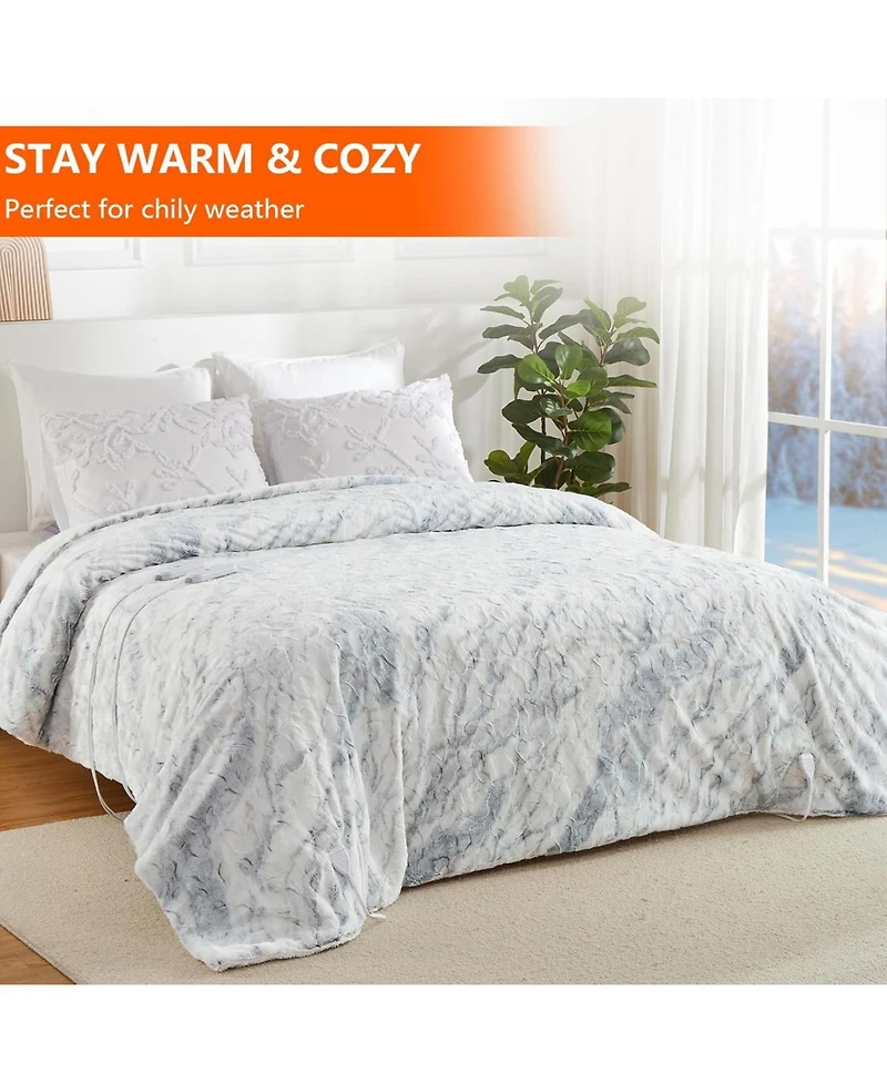 Caromio King Size Tie-Dye Pv Plush Sherpa Electric Heated Blanket with Dual Control, 100" x 90"
