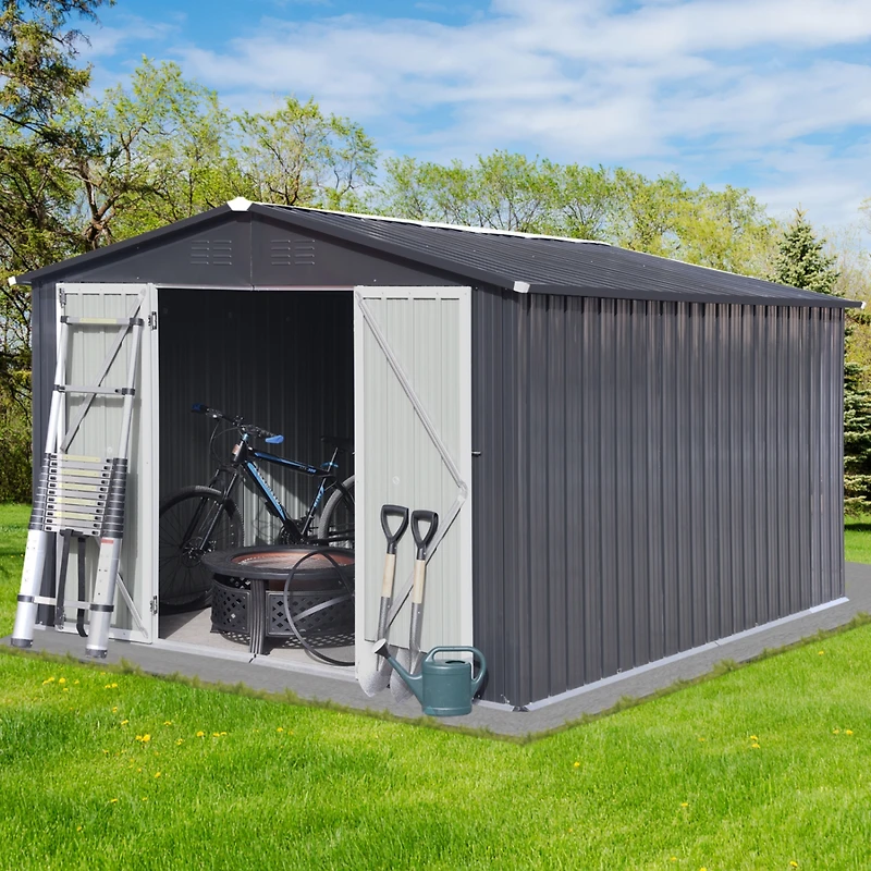 Streamdale Metal garden sheds 10ftx12ft outdoor storage sheds Dark-grey