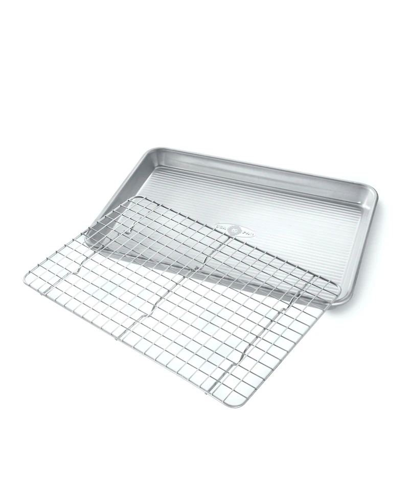 Usa Pan Non-Stick Aluminum 2 Piece Quarter Sheet Pan and Baking Rack Set