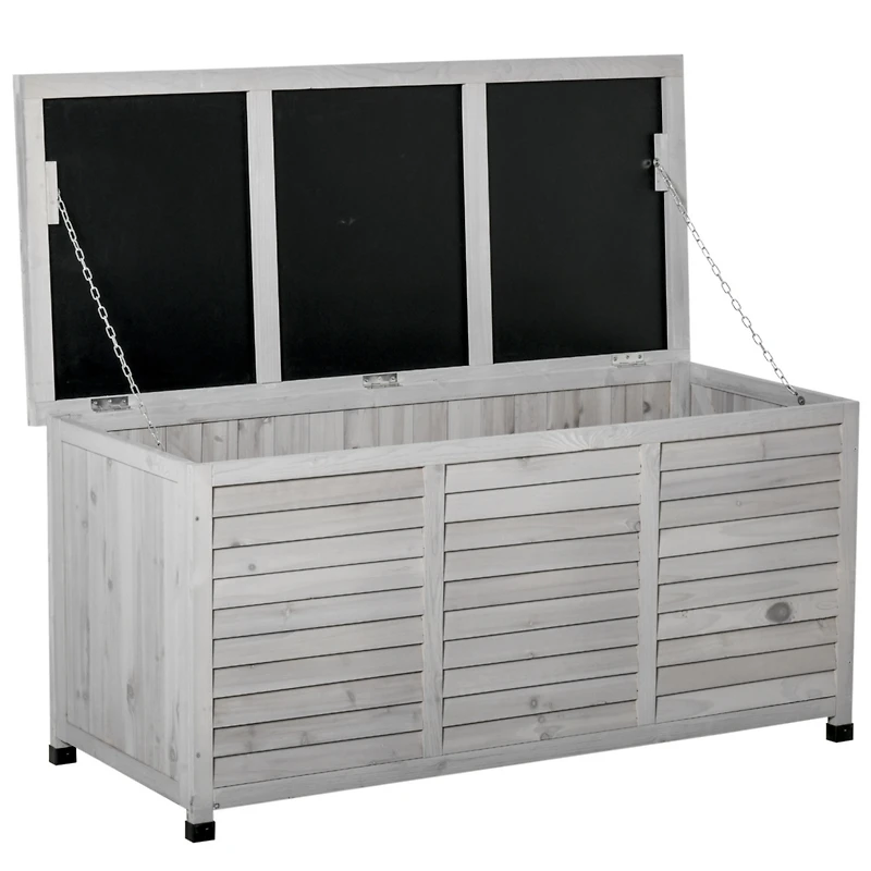 75 Gallon Wooden Deck Box, Outdoor Storage Container with Aerating Gap & Weather-Fighting Finish, Grey