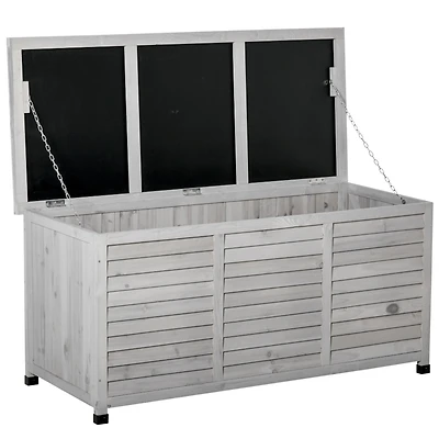 75 Gallon Wooden Deck Box, Outdoor Storage Container with Aerating Gap & Weather-Fighting Finish, Grey
