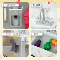 Play Kitchen Set for Kids, Kids Kitchen Playset with Lights Sounds, Apron and Chef Hat, Ice Maker, Microwave, Towel Rack, Utensils, Range Hood, Fun wi