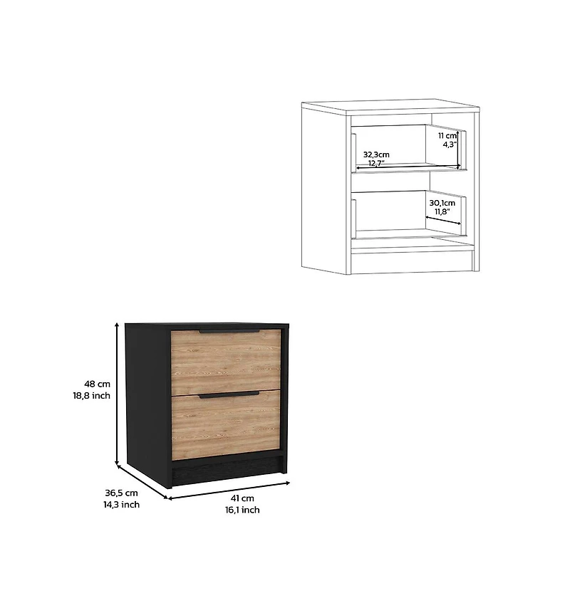 Depot E-shop Egeo Nightstand, Two Drawers, Superior Top