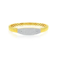 Simona Sterling Silver, Center Cz, Lined Polished Bangle - Gold Plated