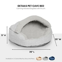 Details Pet Cave Bed, Calming Hooded Dog Bed with Pouch for Small Dogs and Cats