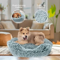 Details Dog Bed for Small Medium Dogs, Plush Calming Sleeping Cuddler Pet