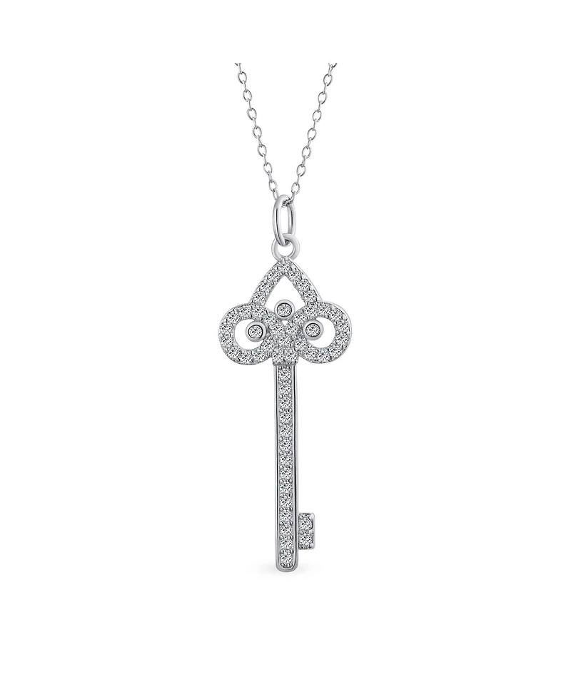 Bling Jewelry Pave Cubic Zirconia Cz Fleur De Lis Key Shape Pendant Necklace .925 Sterling Silver