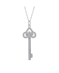 Bling Jewelry Pave Cubic Zirconia Cz Fleur De Lis Key Shape Pendant Necklace .925 Sterling Silver