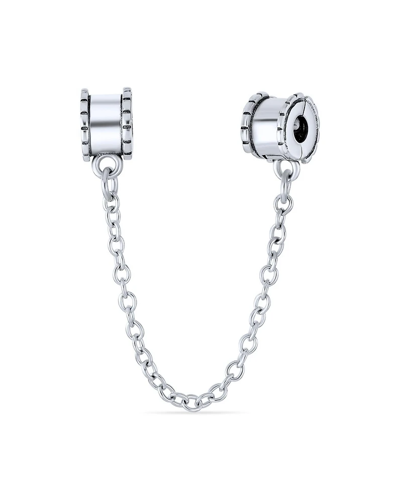Bling Jewelry Beaded Edge Handcuff Double Safety Chain Spacer Stopper Daisy Flower Charm Bead .925 Sterling Silver Fits European Bracelet